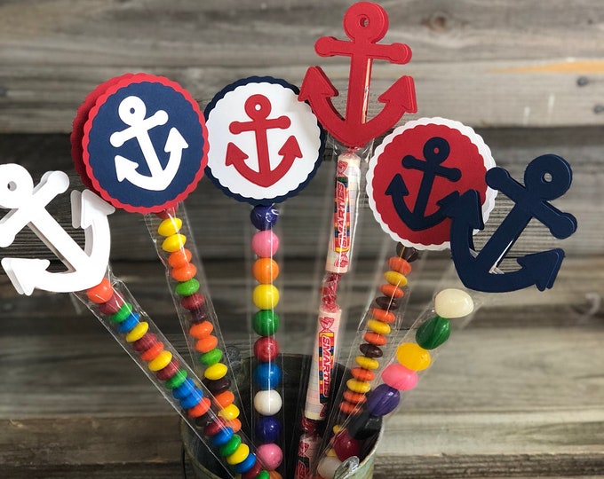 Set of 12 Red, White and Blue Anchor Clips - Baby Shower/Birthday Party Favors/Favor Bags - Decoration/Nautical - Favor Bags are Included