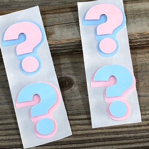 Juego de 12 pegatinas con signo de interrogación en rosa bebé y azul bebé para revelar el género: baby shower, obsequios, decoraciones, troqueles, álbumes de recortes y fabricación de tarjetas