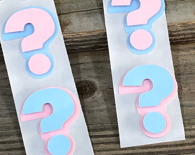 Set of 12 GENDER REVEAL Baby Pink and Baby Blue Question Mark Stickers - Baby Shower - Favors-Decorations-Die Cuts/Scrapbooking/Card Making