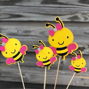 Bumble Bee Party Decorations: Yellow, Black, Fuchsia - Set of 6