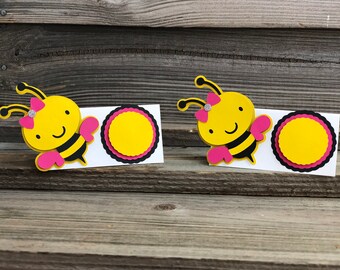 Set of 12 - Yellow, Black & Fuchsia BUMBLE BEE Food/Table Tents (Place Cards) - Baby Shower/Birthday Party/New Baby-Decorations - Girl Bee