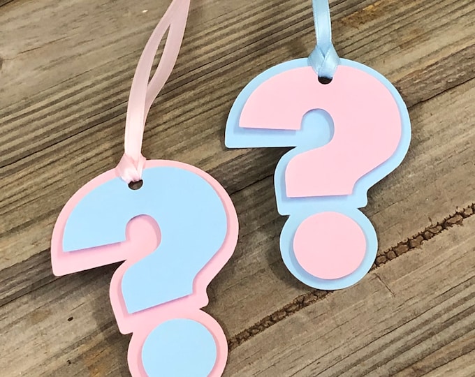 Set of 12 - GENDER REVEAL Baby Pink and Baby Blue Question Mark Favor or Gift Tags - Baby Shower - Decorations/Favors