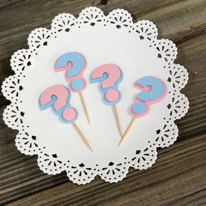 Gender Reveal Fragezeichen Cupcake Picks: Rosa und Blau für Babyparty Dekor