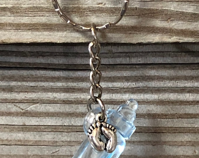 Blue Acrylic Baby Bottle Favor Keychain w/Silver Accent Baby Feet Charm - Baby Boy-Games/Decorations/Gift Tags/Favors/Ornaments-Baby Shower