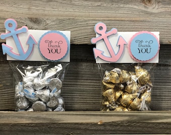 Anchor Favor Bags: Pink & Blue Nautical Baby Shower (Set of 12)