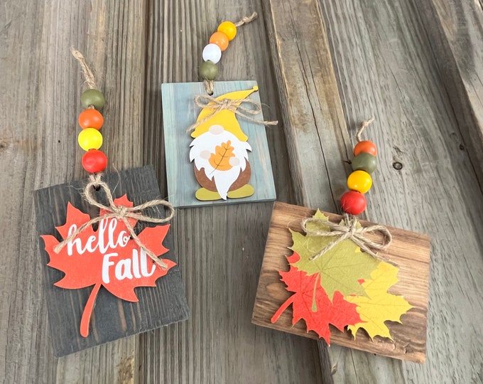 3 Piece Set - Gnome Fall Wooden Ornament Set - Farmhouse - Country - Tier Tray - Accent Pieces - Wall Decoration - Handmade