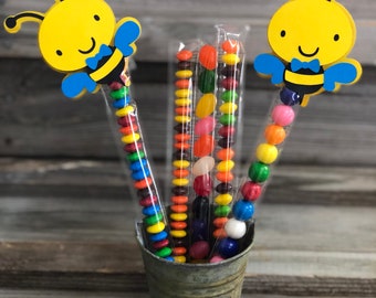 Set of 12 -Yellow, Black & Bright Blue BUMBLE BEE Clips-Baby Shower/Birthday Party Favors/Decorations-Boy Bee-Favor Bags Are Included