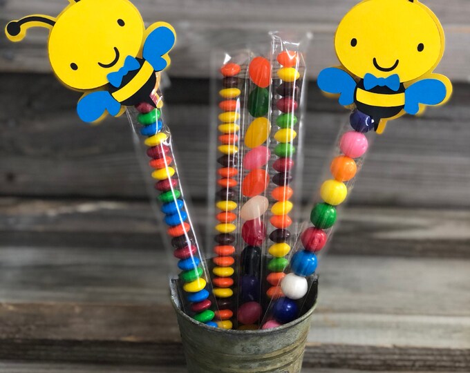Set of 12 -Yellow, Black & Bright Blue BUMBLE BEE Clips-Baby Shower/Birthday Party Favors/Decorations-Boy Bee-Favor Bags Are Included