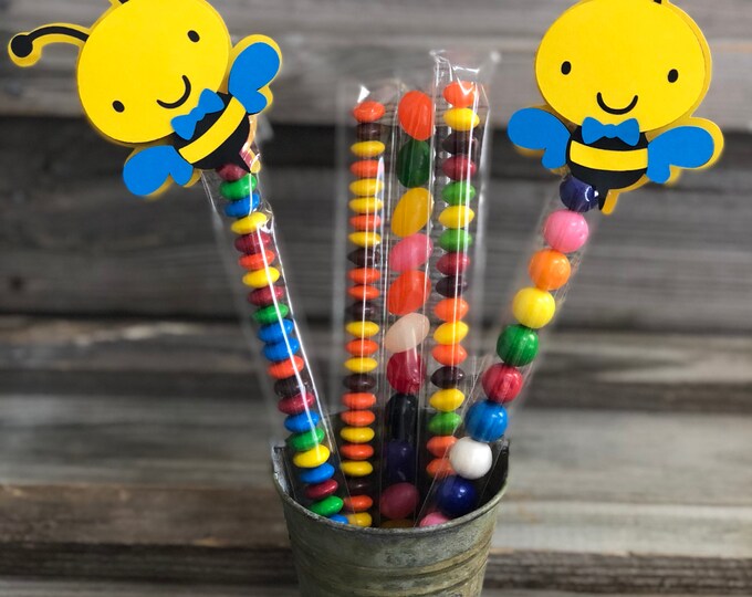 Set of 12 -Yellow, Black & Bright Blue BUMBLE BEE Clips-Baby Shower/Birthday Party Favors/Decorations-Boy Bee-Favor Bags Are Included
