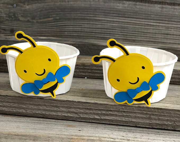 Set of 12-Yellow,Black & Bright Blue BUMBLE BEE Party Snack/Treat Cups-Baby Shower/Birthday Party Favors - Decorations - Boy Bee