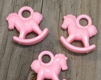 24 - Pink Rocking Horse Favor Charms - Baby Girl - Games/Gift Tags/Favors/Decorations/Scrapbook/Ornaments - Baby Shower
