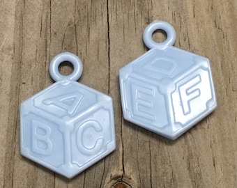 24 Blue Baby Block Charms: Baby Shower Favors, Decorations