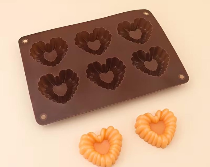 6 Cavity Heart with Ruffles Silicone Mold – Baking, Chocolate, Soap, Candle, Resin