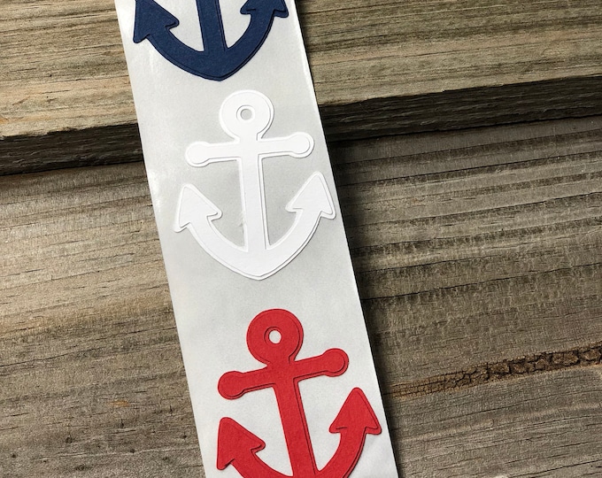 Set of 12 Red, White and Blue Anchor Stickers - Baby Shower/Birthday Party/Nautical-Favors-Decorations-Die Cuts/Scrapbooking/Decorations