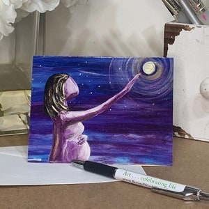 Muttertagskarte | Blanko Grußkarte | Briefpapier und Briefumschlag | Schwangerschaftsankündigung | Inspirierende Karte | Kunst ~ Sternennacht