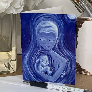 Mutter und Kind Grußkarte | Muttertagskarte | Blanko Briefpapier mit Umschlag | Neugeborenen Kunst | Hebammen Geschenk | Kunst ~ Moon Mama