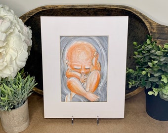 In the Womb Art | In Utero Fine Art Print | Sleeping Baby Sucking Thumb | Mother's Day Gift | Giclee print of original art ~ In Utero