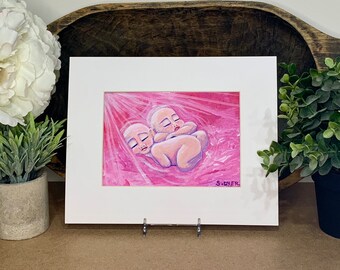 Gift for Twin mom | Two Babies Sleeping Art | Twins Wall Art | Heaven | Mother's Day | Giclee print of original art ~ Two Together