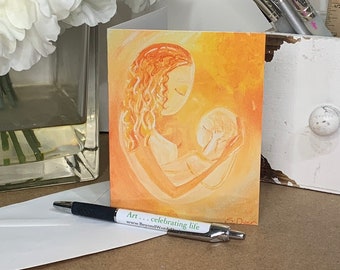 Blank Note Card for Mom| Mother's Day Card | Mother and Child Stationary | Midwife Gift | Pregnancy Art | Greeting Card | art ~ Cherish