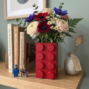 Jättestor 3D-utskriven Lego-vas - Lego-stil skrivbordskruka för blommor och växter - Pennhållare - Gåva i olika färger