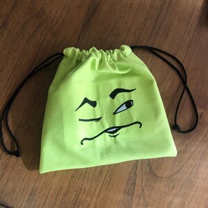 Make up drawstring bag. Game piece bag. Mini purse. Silly Face Lime Green