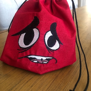 Make up drawstring bag. Game piece bag. Mini purse. Silly Face Red