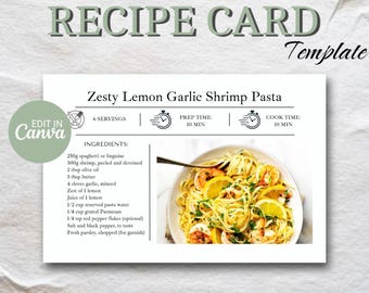 Plantilla editable de tarjeta de recetas minimalista: Diseño imprimible en Canva 5x3", 6x4" 7x5" (Descarga digital)