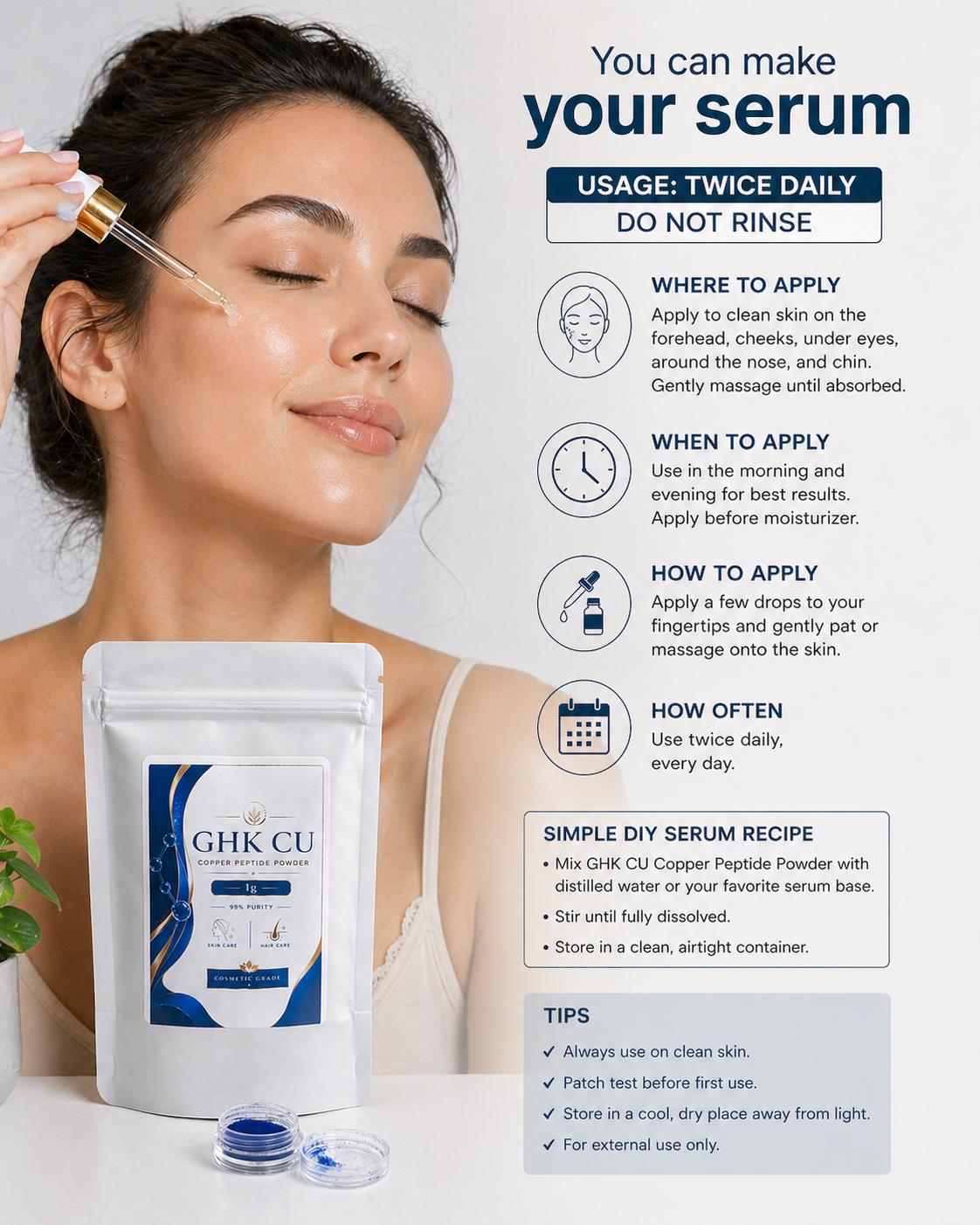 Ghk-cu Copper Peptide Powder 99% – Cosmetic Grade Skincare Ingredient for Serums & DIY Formulations