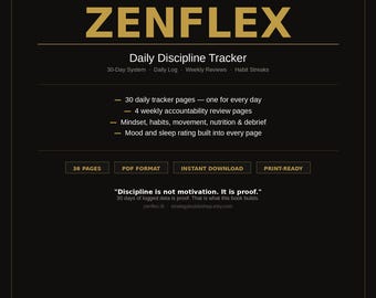 ZenFlex Täglicher Discipline Tracker - 30-Tage-Tagebuch für Gewohnheit, Workout, Ernährung (PDF)