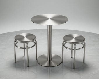 Mesa de diseño, mesa industrial de acero inoxidable – mobiliario moderno y minimalista para cafetería, tamaño personalizado.