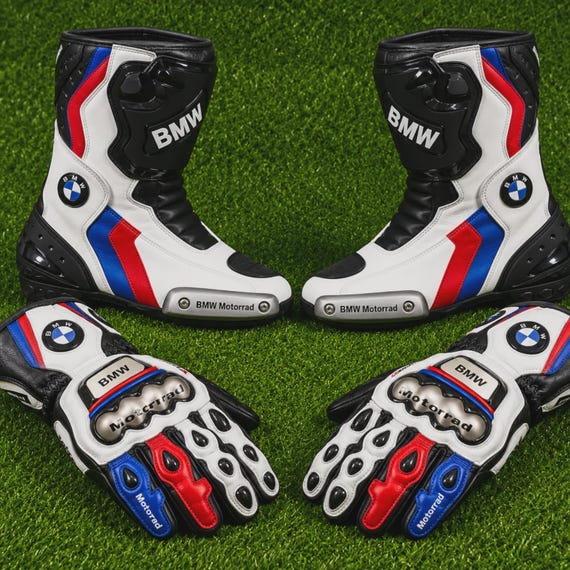 BMW Motorrad Racing Boots & Gloves Set Leather Motorcycle Riding Gear Biker Protective Kit 2025