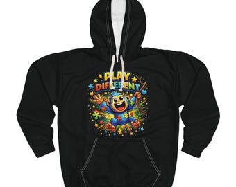 Sudadera con capucha y diseño de personaje sonriente de Play Different / Diseño retro de arcade colorido