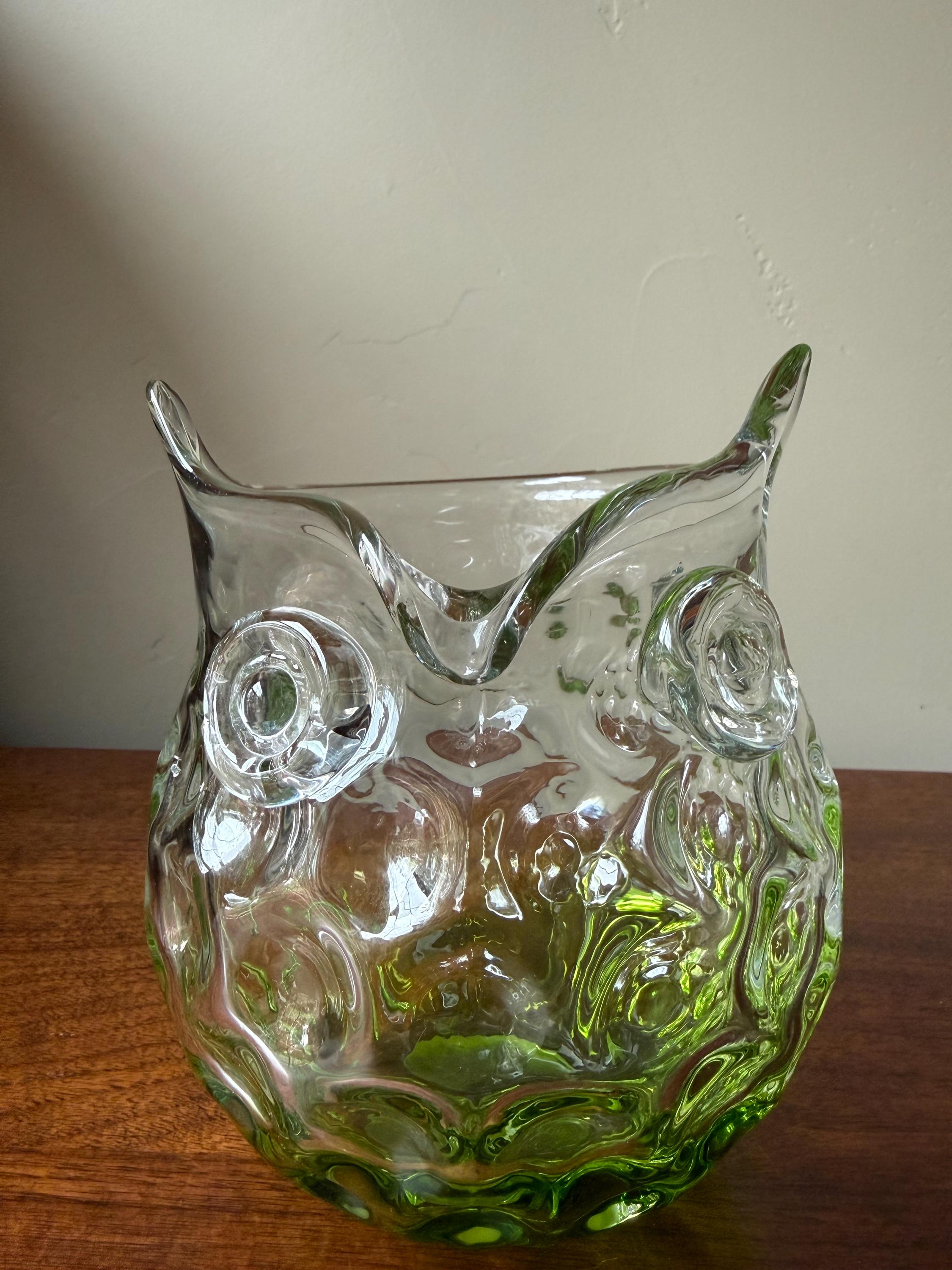 Hand Blown Glass Owl Vase Decor