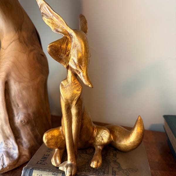 Vintage Freeman McFarlin Gold Fox Sculpture – MCM California Pottery 1970