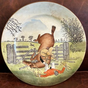 Vintage Cauldon England Hunting Plate, Humorous Equestrian Scene, 10 Inch Sporting