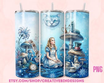 Alice In Wonderland Tumbler Wrap, Whimsical Fantasy Sublimation Design (PNG)
