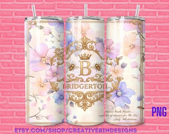 Bridgerton Regal Floral Design Elegant Tumbler 20oz Wrap , Spill The Tea, Purple Floral Design PNG
