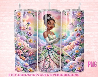 Princess Tiana 20oz Skinny Tumbler Template PNG, Princess and the Frog Coffee Skinny Tumbler Wrap Design PNG File Digital Download