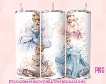 Princess Aurora 20oz Skinny Tumbler Template PNG, Cinderella Coffee Skinny Tumbler Wrap Design PNG File Digital Download