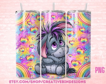 Kłapouchy i Przyjaciele Pride Hearts Rainbows LGBTQ 20oz Skinny Tumbler png, Kubuś Puchatek Tygrysek Prosiaczek Kawa Skinny Tumbler Wrap PNG