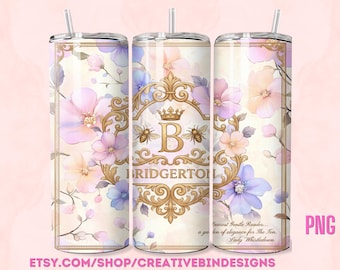 Bridgerton Regal Floral Design Elegant Tumbler 20oz Wrap , Spill The Tea, Purple Floral Design PNG