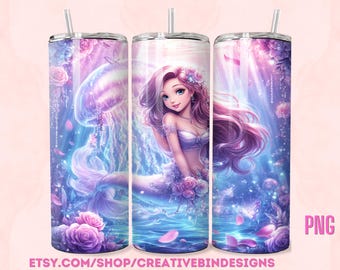 Princess Ariel Under The Sea Y2K 20oz Skinny Tumbler Template PNG, The Little Mermaid Fireworks Coffee Skinny Tumbler Wrap Design PNG