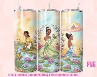 Princess Tiana 20oz Skinny Tumbler Template PNG, Princess and the Frog Coffee Skinny Tumbler Wrap Design PNG File Digital Download