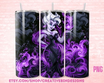 Villains Ursula Hot Pink 20oz Skinny Tumbler Template PNG, Mulan Coffee Skinny Tumbler Wrap Design PNG