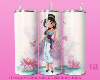 Princess Mulan Watercolor 20oz Skinny Tumbler Template PNG, Mulan Coffee Skinny Tumbler Wrap Design PNG