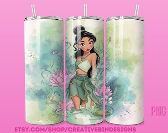 Princess Mulan Watercolor 20oz Skinny Tumbler Template PNG, Mulan Coffee Skinny Tumbler Wrap Design PNG