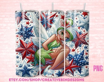 Tinkerbell 4th of July 20oz Skinny Tumbler PNG, Patriotic Tumbler, Independence Day Coffee Skinny Tumbler Wrap Design PNG