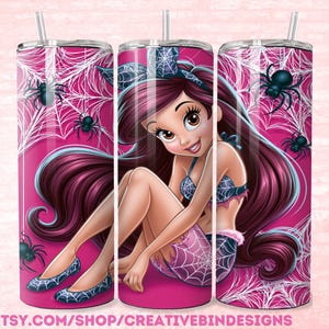 Prinsessan Ariel Halloween Night 20oz smal tumbler PNG, patriotisk tumbler, självständighetsdagen smal tumbler Wrap-design PNG bild 1