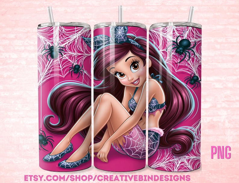 Prinsessan Ariel Halloween Night 20oz smal tumbler PNG, patriotisk tumbler, självständighetsdagen smal tumbler Wrap-design PNG bild 1