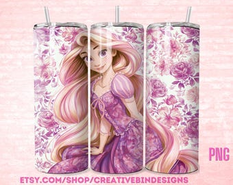 Princess Rapunzel Floral 20oz Skinny Tumbler Template PNG, Rapunzel Coffee Skinny Tumbler Wrap Design PNG